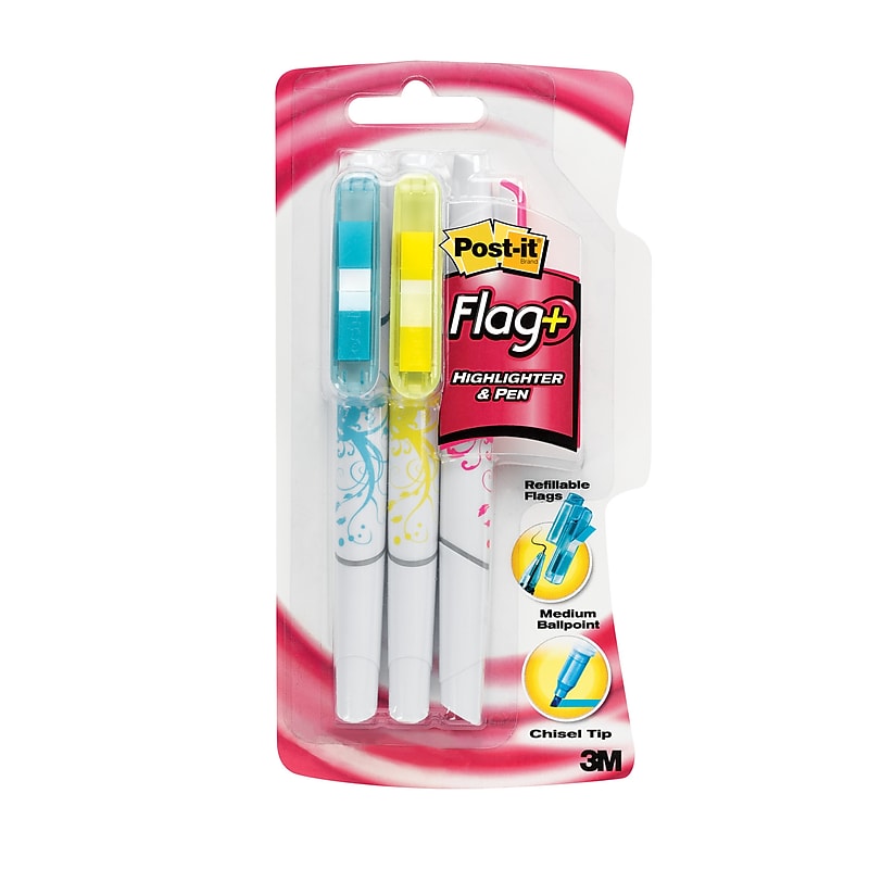 Post-it® Flag + Highlighter & Pen, 150 Flags/Pack, 3 Highlighter Pens/Pack (691-HLP3-BLK) image 1