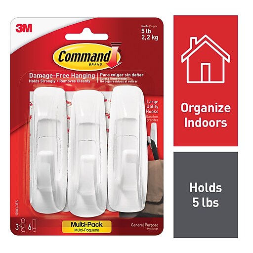 Command™ Large Utility Hooks Value Pack, White, 3 Hooks (170033ES) at