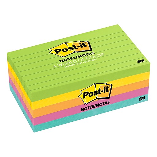 Postit® Notes, Jaipur Collection, 3" x 5", Lined, 5 Pads/Pack (6355AU