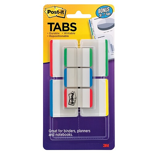 Postit® Tabs Value Pack, 1" Wide and 2" Wide, Assorted Colors, 114