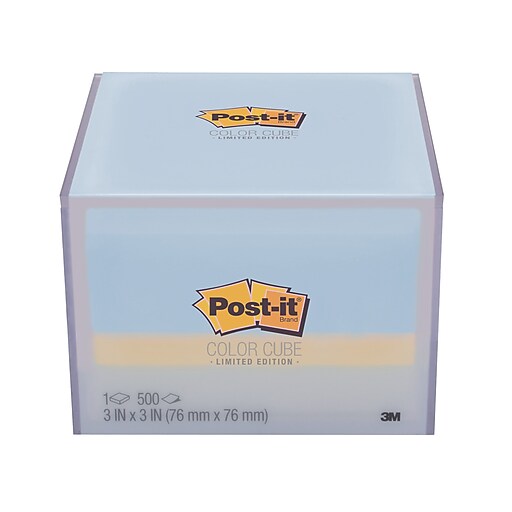 Postit® Notes Cube in Reusable Container, Assorted Colors, 3" x 3