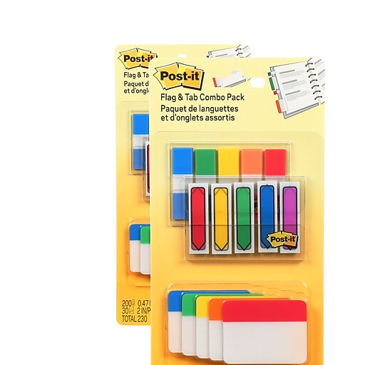 Postit® Flags and Tabs Combo Pack, .47" Wide Flags and 2" Wide Tabs, 200 Flags & 30 Tabs/Pack