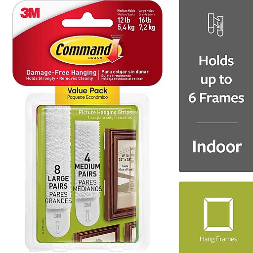 Command™ Medium and Large Picture Hanging Strips, White, 8 Large and 4