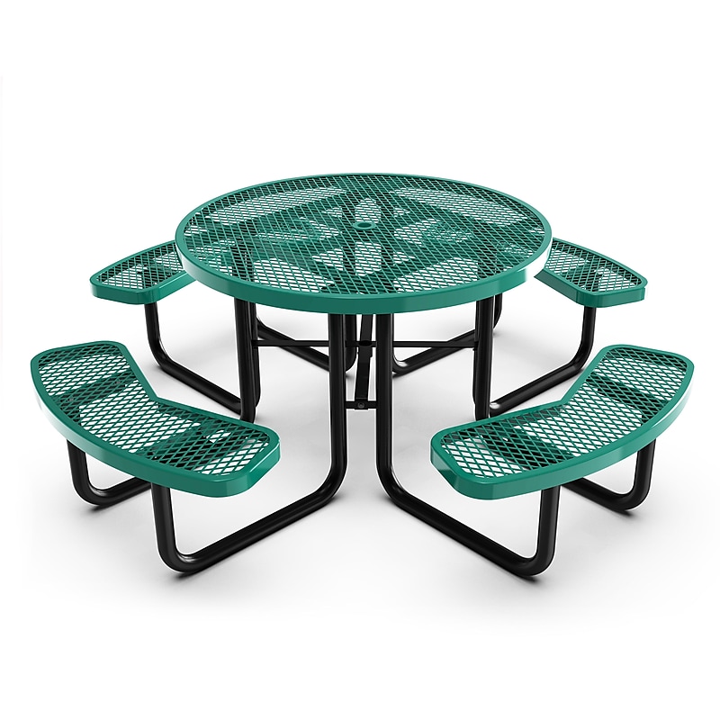 Flash Furniture Creekside Outdoor Picnic Table with Mesh Seats and Umbrella Hole, Green (SLFEMR46GN) image 1
