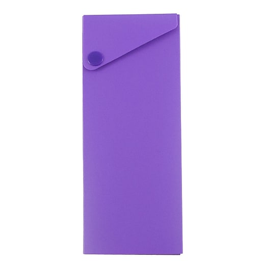 JAM Paper Plastic Sliding Pencil Case Box with Button Snap, Purple