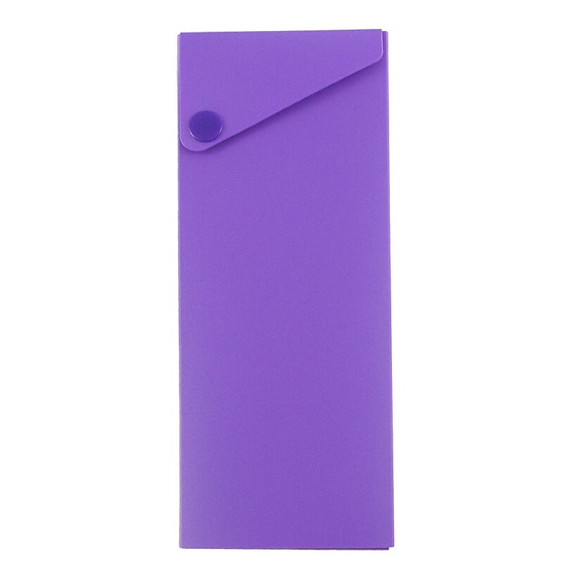 JAM Paper Plastic Sliding Pencil Case Box with Button Snap, Purple (2166513300) image 1