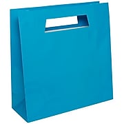 JAM Paper® Heavy Duty Die Cut Gift Bags with Rectangular Handle, Large, 15 x 5 1/2 x 15, Blue, Bulk 100 Bags/Pack (895DCBU100C)