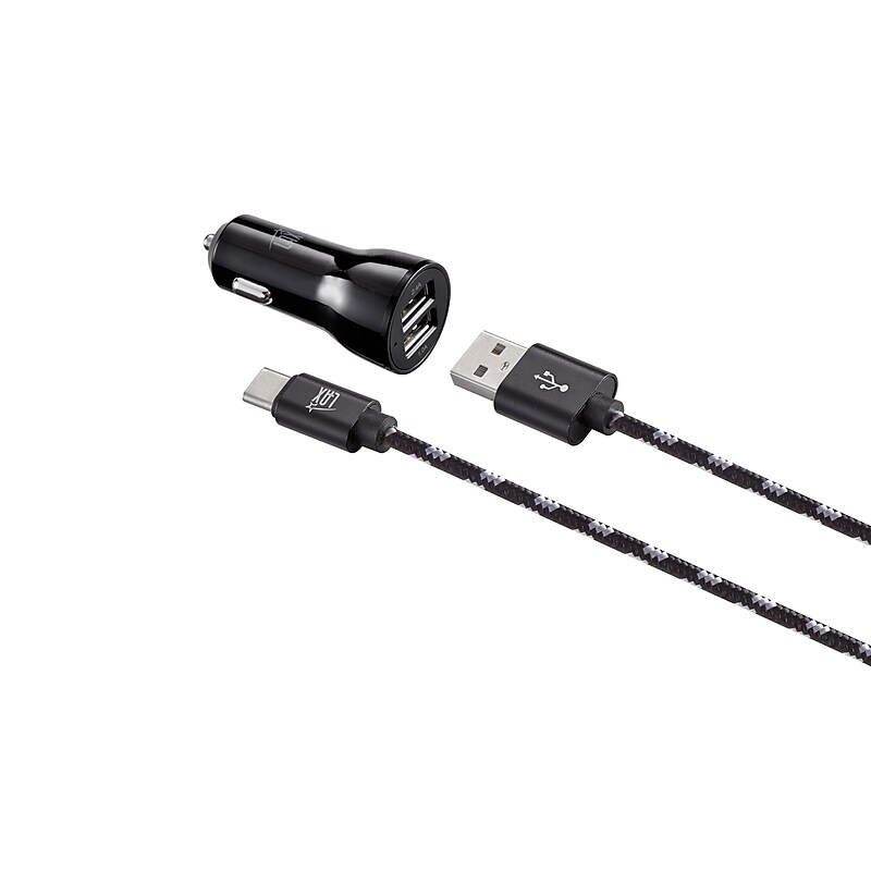 LAX Gadgets Type C 6ft Charger with Car Charger Black (USBCCAR6FT-BLK) image 1