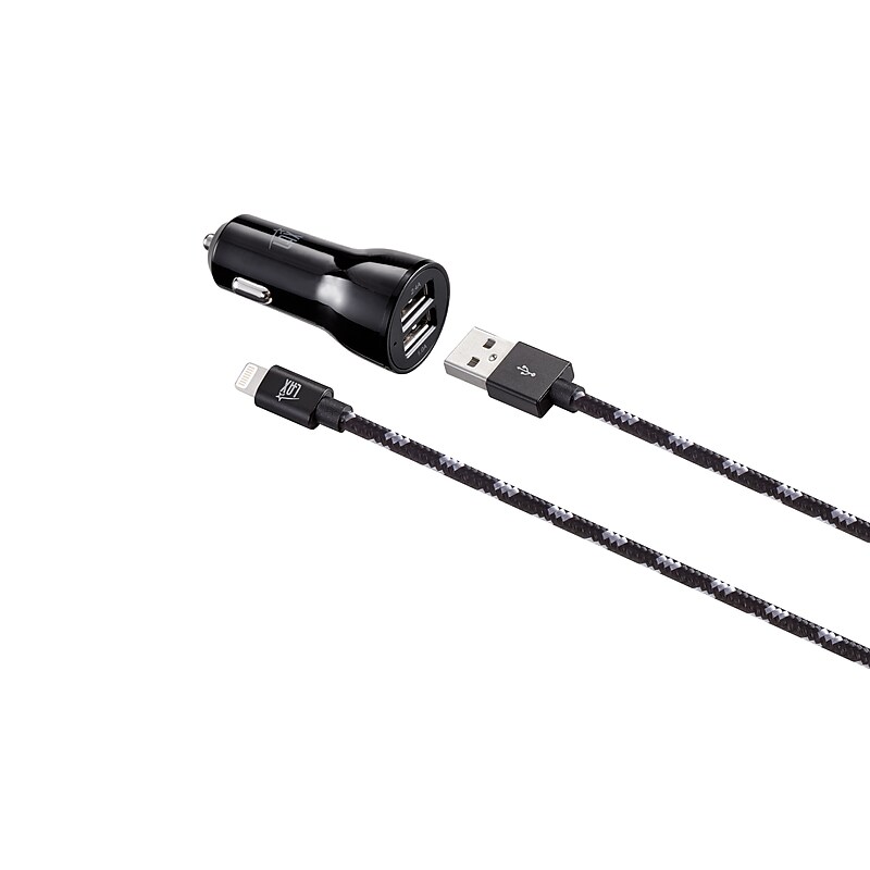 LAX Gadgets MFI Certified 6ft Charger with Car Charger Black (MFICAR6FT-BLK) image 1