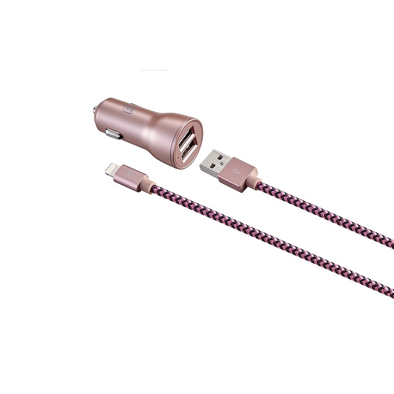 LAX Gadgets MFI Certified 6ft Charger with Car Charger Rose Gold (MFICAR6FT-ROS) image 1