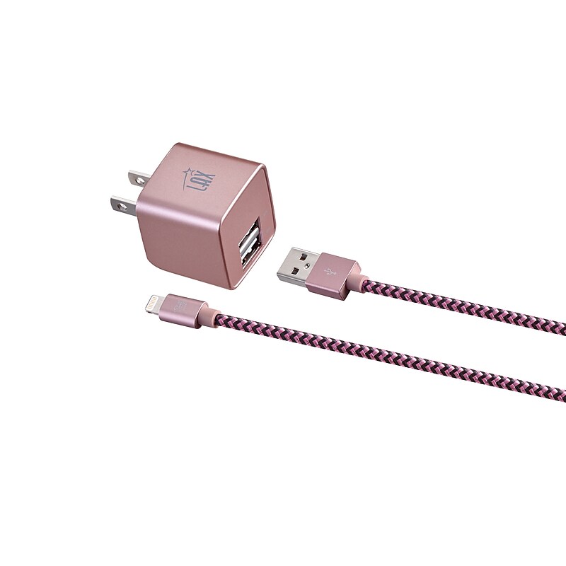 LAX Gadgets MFI Certified 6ft Charger with Wall Charger Rose Gold (MFIWALL6FT-ROS) image 1
