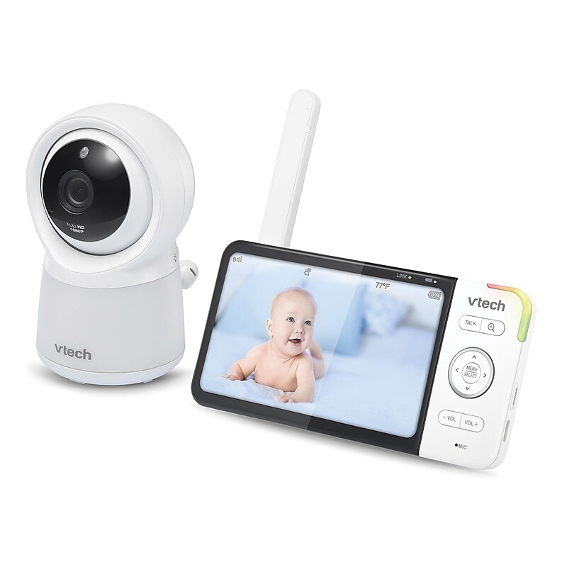 VTech Smart Wi-Fi 1080p Video Baby Monitor System with 5-In. Display, Night-Light & Remote Access, White (RM5754HD) image 1