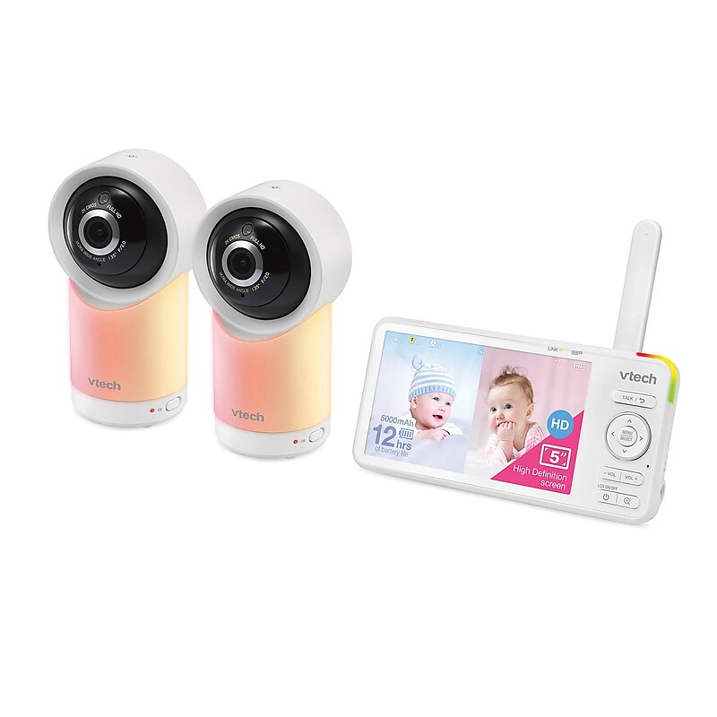 VTech Smart Wi-Fi 1080p 2-Camera 360°-Pan-and-Tilt Video Baby Monitor System, White (RM5766-2HD ) image 1