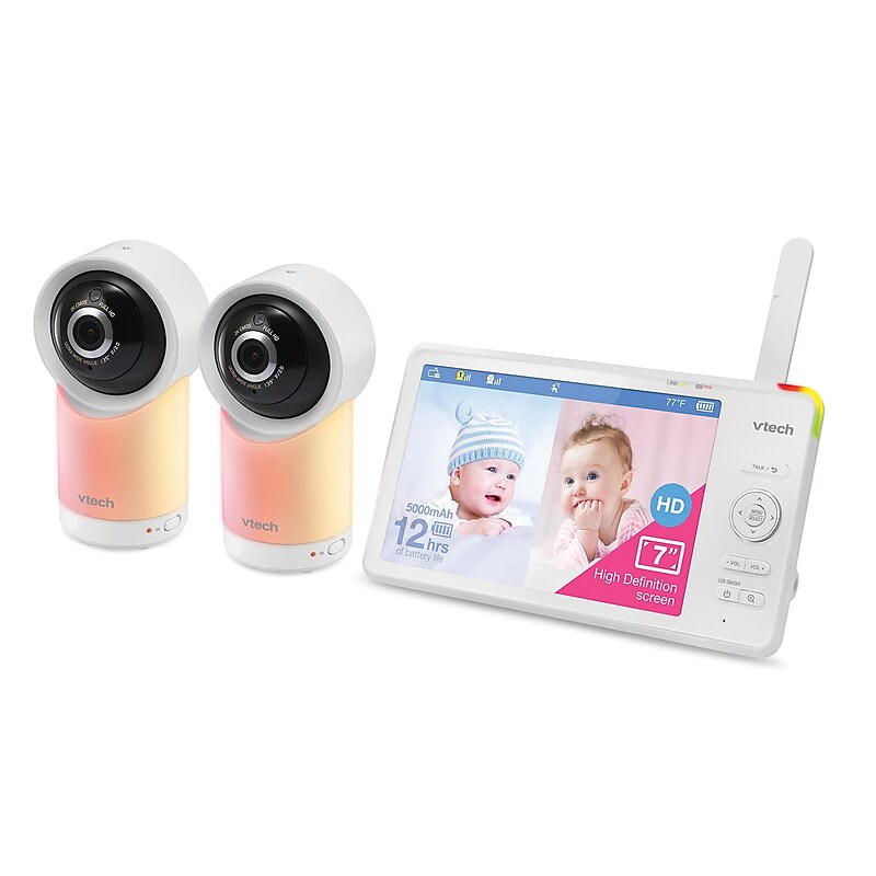 VTech Smart Wi-Fi 1080p 2-Camera 360°-Pan-and-Tilt Video Baby Monitor System, White (RM7766-2HD ) image 1