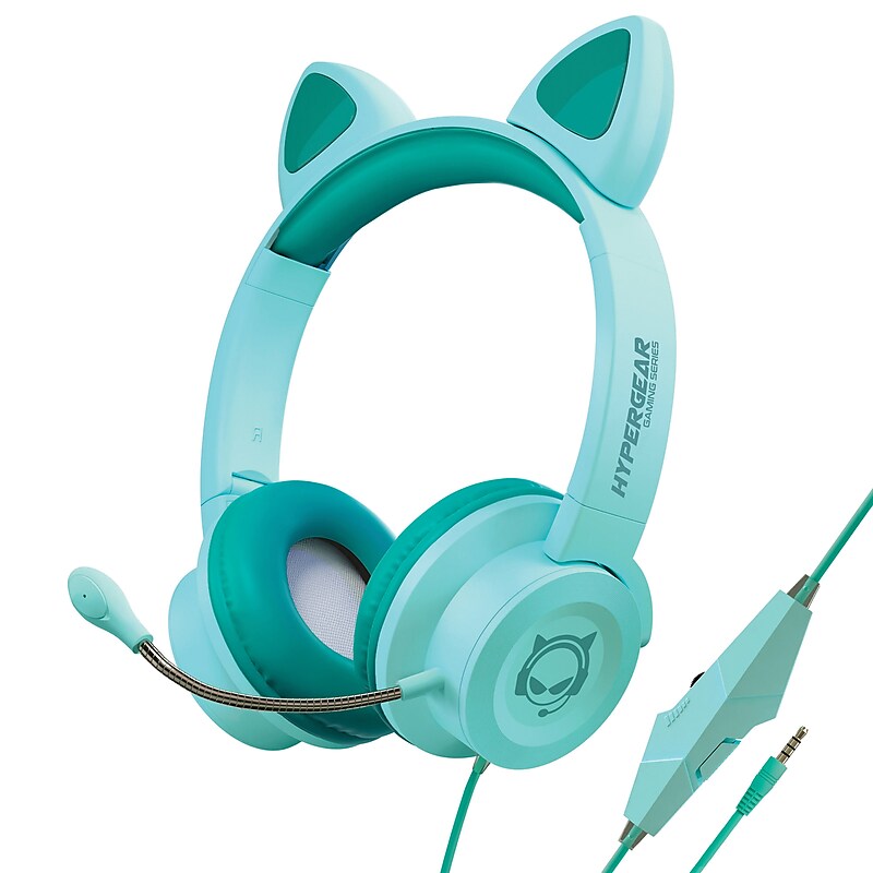 HyperGear Kombat Kitty Gaming Headset for Kids, 3.5mm, Teal (15556) image 1