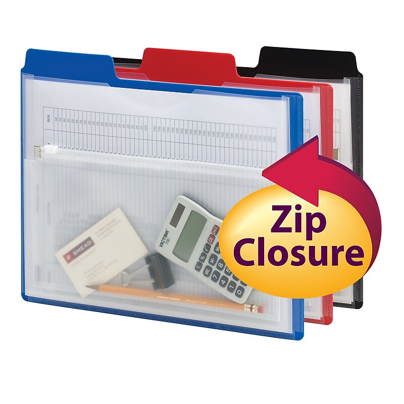 Smead Project Organizer with Zip Pouch, 1/3- Cut Tab, Letter Size, Assorted Colors, 3 per Pack (89614) image 1