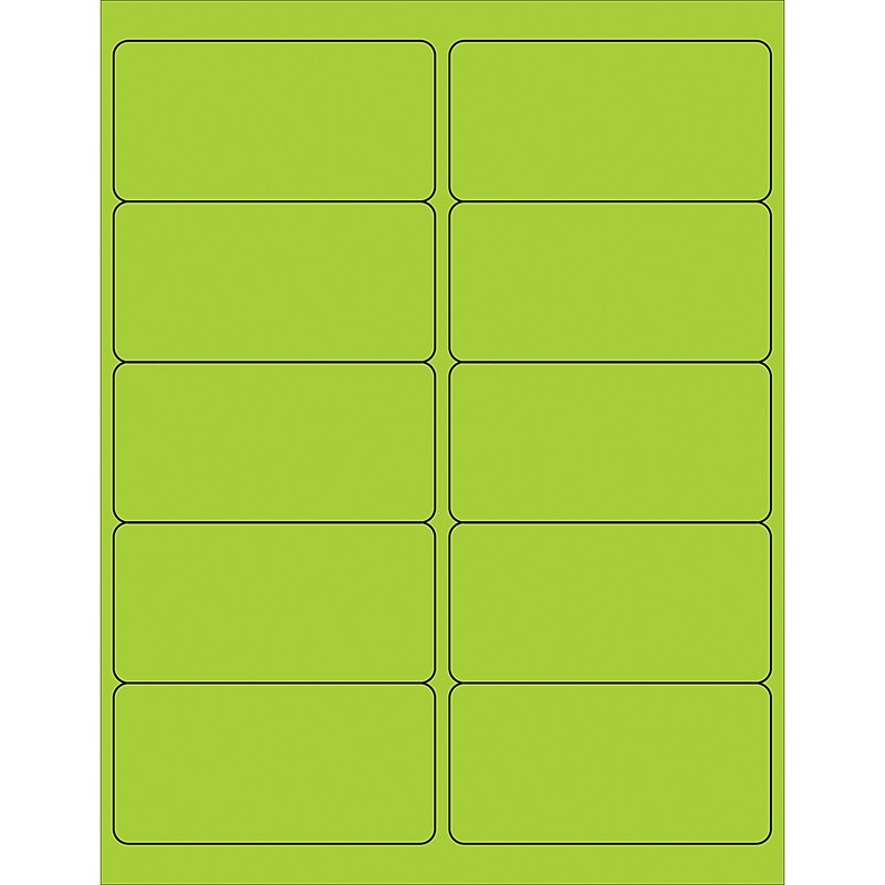 Tape Logic® Removable Rectangle Laser Labels, 4" x 2", Fluorescent Green, 1000/Case (LL410GN) image 1