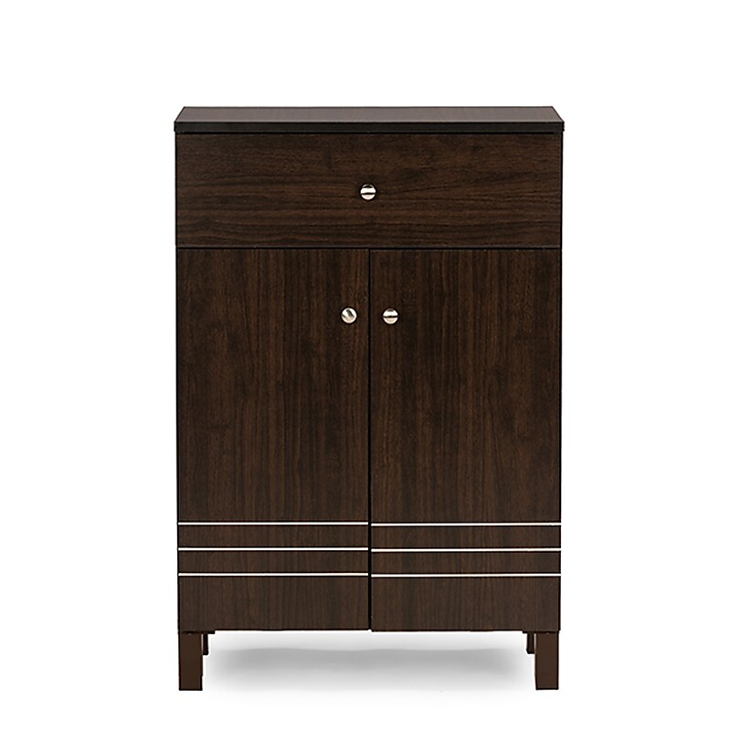 Baxton Studio Felda 35" High Wood Shoe Cabinet with Three Shelves, Dark Brown (2633-6497-STPL) image 1