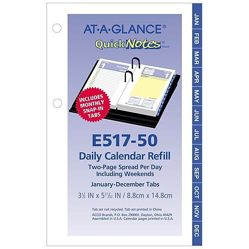 2019 ATAGLANCE® QuickNotes® Daily LooseLeaf Desk Calendar Refill, 12