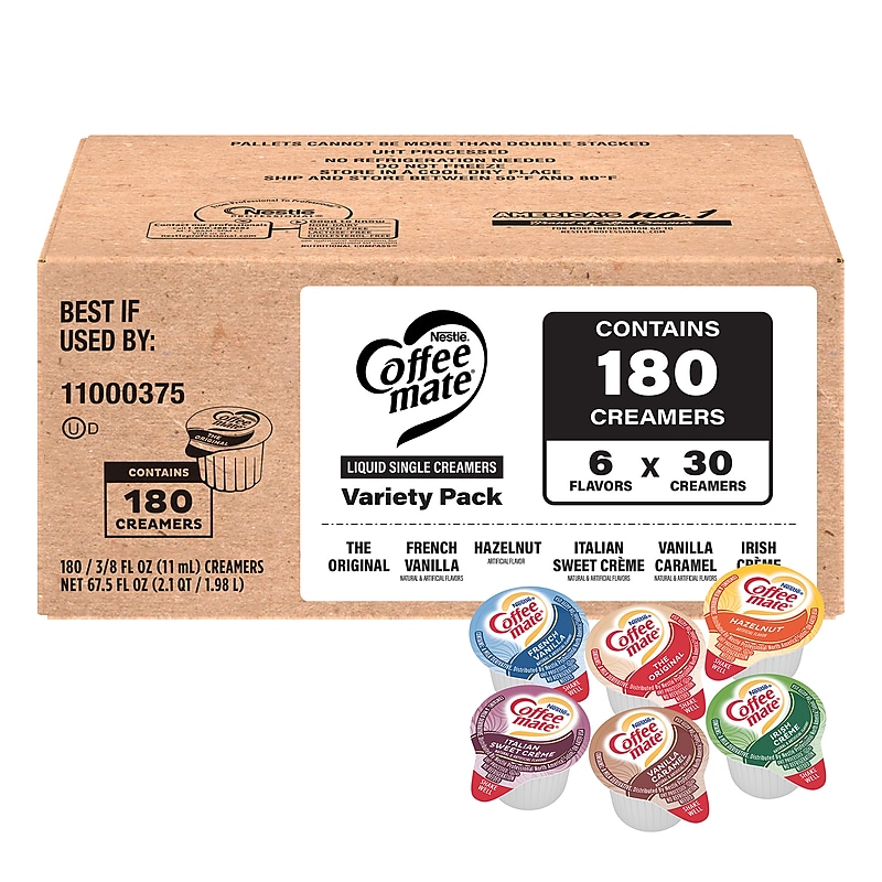 Coffee Mate Coffee Creamer Variety Pack, 0.375 oz, 180/BX (600-03005) image 1