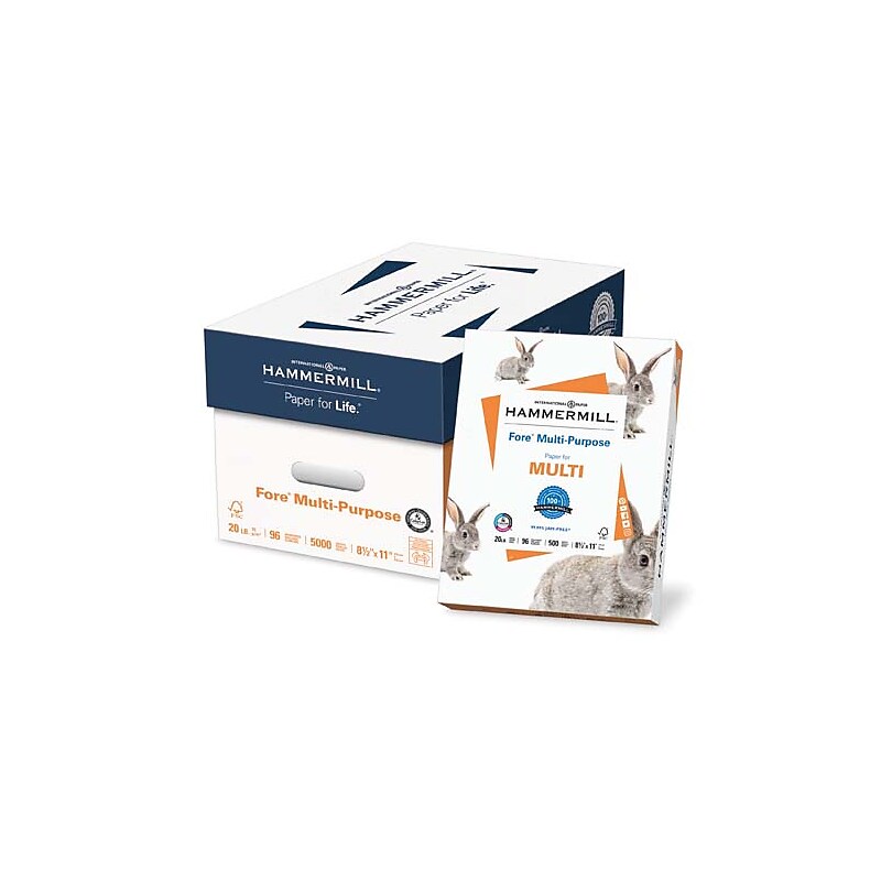 Hammermill Fore 3-Hole Punched 8.5" x 11" Multipurpose Paper, 24 lbs., 96 Bright, 500 Sheets/Ream, 10 Reams/Carton (101287case) image 1