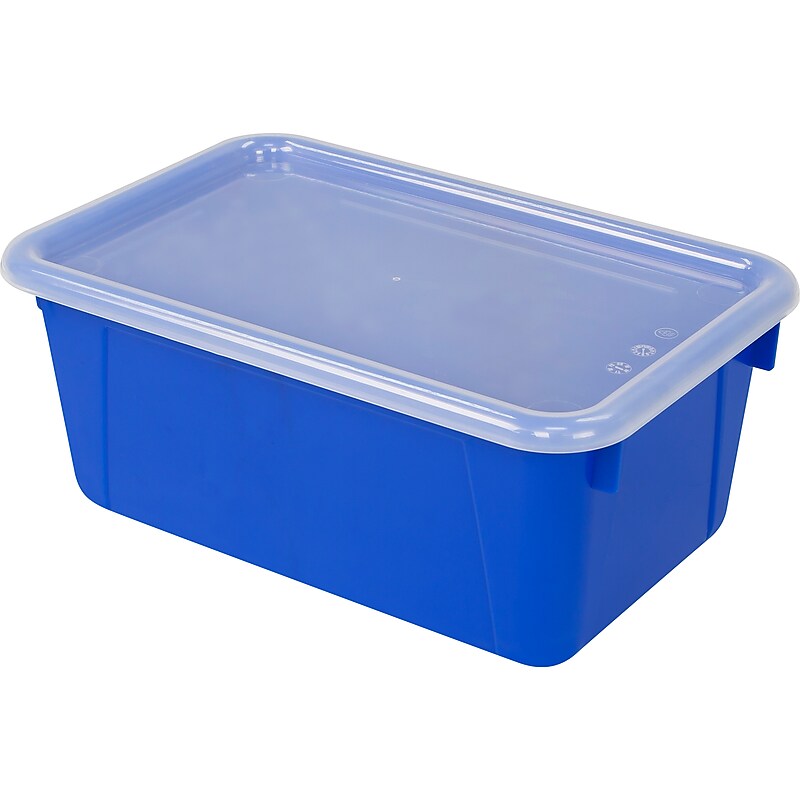 Storex Small Cubby Bin with Cover, 12.2" x 7.8" x 5.1", Blue, Set of 3 (STX62408U06C) image 1