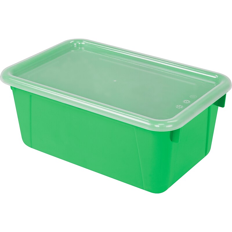 Storex Small Cubby Bin with Cover, 12.2" x 7.8" x 5.1", Green, Set of 3 (STX62409U06C) image 1