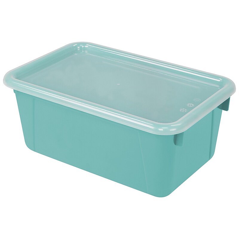 Storex Small Cubby Bin with Cover, 12.2" x 7.8" x 5.1", Teal, Set of 3 (STX62412U06C) image 1