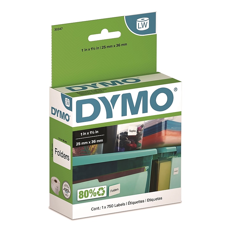 Dymo LabelWriter Book Spine Printer Labels, 1" x 1.5", White, 750 Labels/Roll (30347) image 1