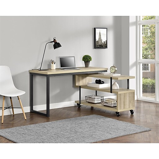 Ameriwood Home Ryker LShaped Swivel Desk, Brown Oak at
