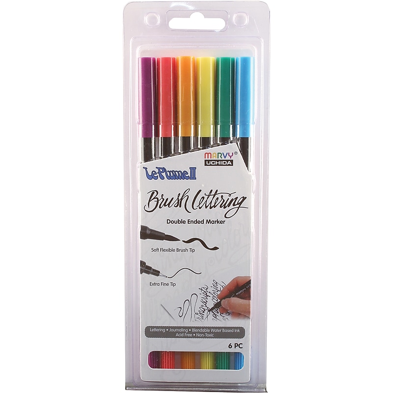 Uchida Bold Le Plume II Double-Ended Brush Lettering Marker Set 6/Pkg (1122BL-6N) image 1