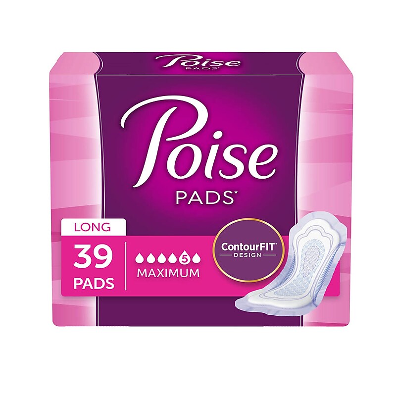 Poise Incontinence Pads, Maximum Absorbency, Long, 39 Count (33591X) image 1