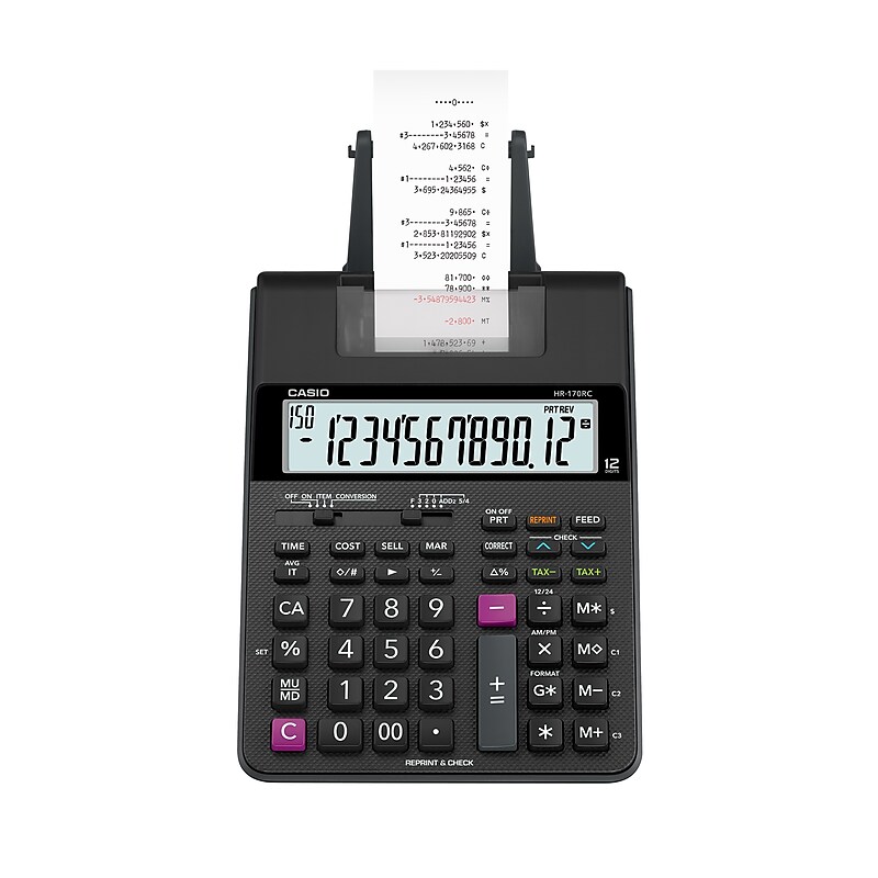 Casio HR-170RC 12-Digit Desktop Printing Calculator, Black image 1