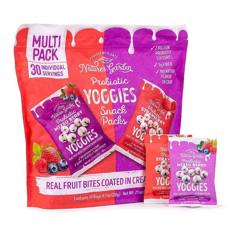 Nature's Garden Probiotic Yoggies Yogurt Fruit Gummies Variety Pack, 21 oz., 30/Pack (220-02303) image 1