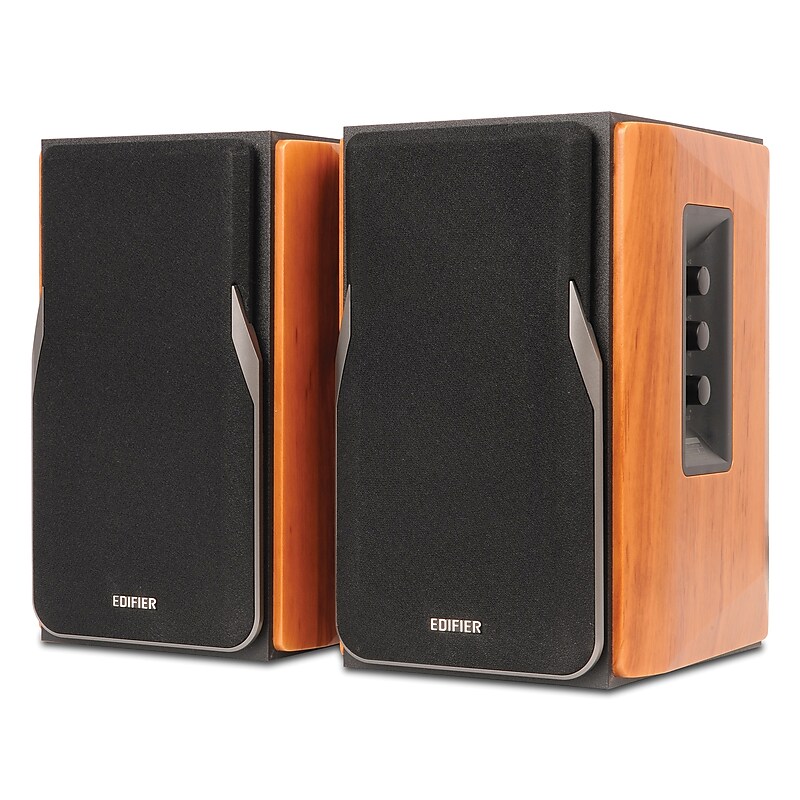 Edifier R1380DB 42W Continuous-Power Amplified Bluetooth Professional Bookshelf Speakers with Remote, 2-Count, Brown image 1