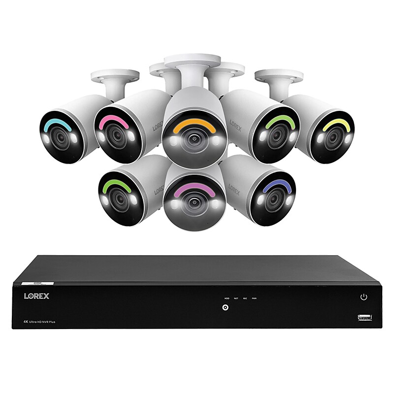 Lorex Fusion 4K 8.0-MP 16-Camera-Capable 4-TB NVR System with 8 IP Smart-Deterrence Bullet Cameras, White (N864A64B-8AB8) image 1