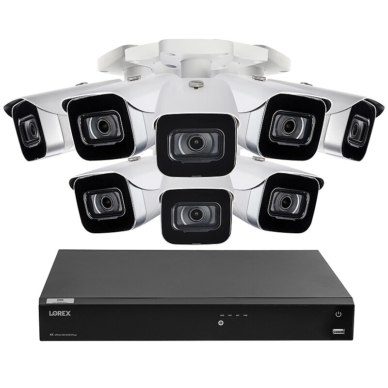 Lorex Fusion 4K 8.0-MP 16-Camera-Capable 4-TB NVR System with 8 IP Bullet Cameras, White (N864A64B-8CA8) image 1