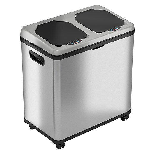 iTouchless Halo Dual Compartment Stainless Steel Sensor Recycle Bin and Trash Can, 16 Gallon