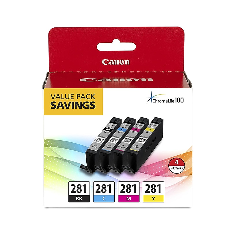 Canon 281 Black/Cyan/Magenta/Yellow Standard Yield Ink Cartridge, 4/Pack   (2091C005) image 1