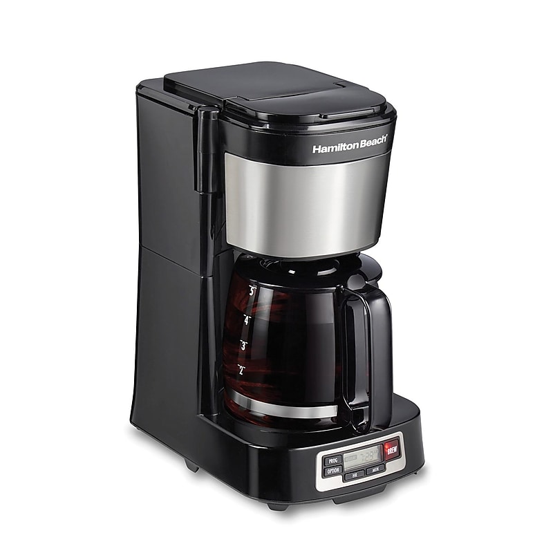 Hamilton Beach FrontFill 5-Cups Compact Coffee Maker, Black & Stainless Steel (46111) image 1