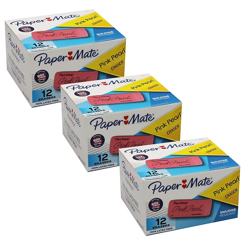 Paper Mate Pink Pearl Eraser, Large, 12 Per Pack, 3 Packs (SAN70521BX-3) image 1