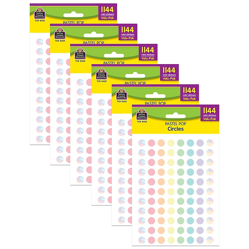 Teacher Created Resources Pastel Pop Circles Mini Stickers Valu-Pack, Assorted Colors, 1144/Pack, 6 Packs/Bundle (TCR8425-6) image 1