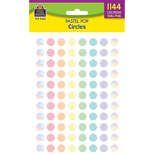 Teacher Created Resources Pastel Pop Circles Mini Stickers Valu-Pack, Assorted Colors, 1144/Pack, 6 Packs/Bundle (TCR8425-6)~#|#~sp234467619_sc7