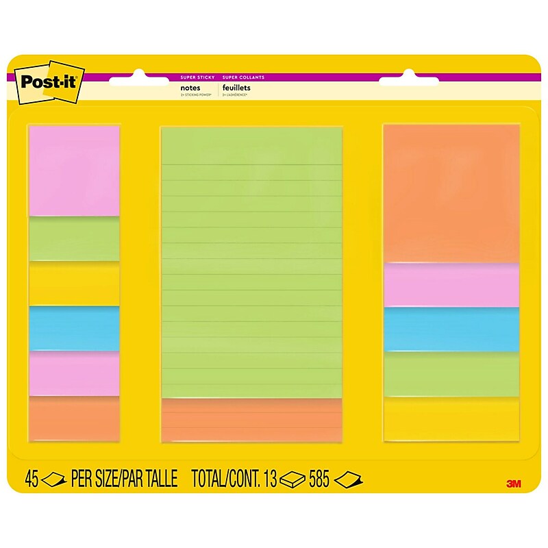 Post-it Super Sticky Notes, Assorted Sizes, Energy Boost Collection, 45 Sheets/Pad, 13 Pads/Pack (4623-13SSAU) image 1
