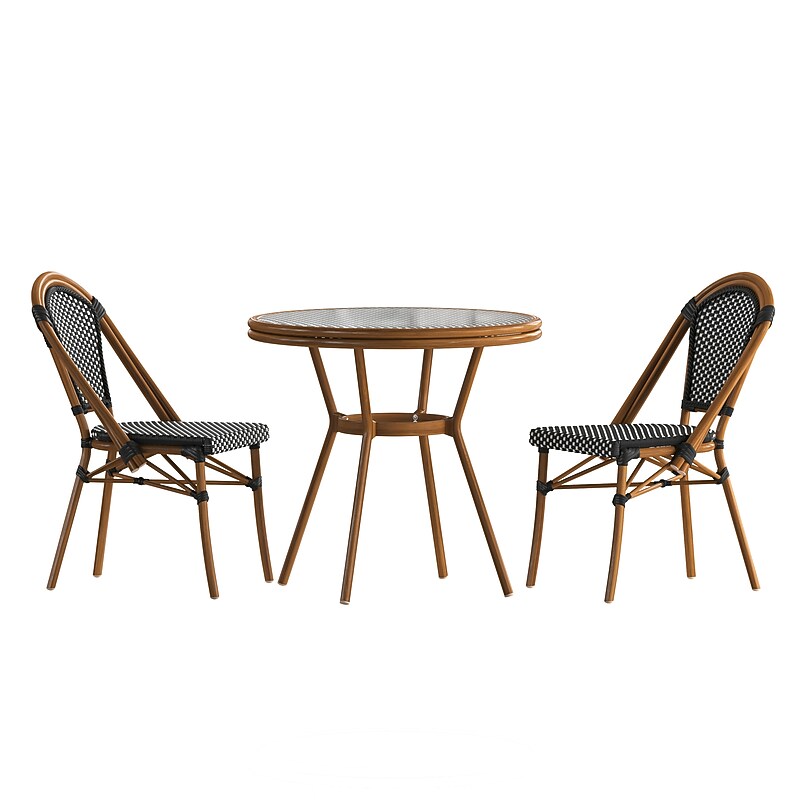 Flash Furniture Bordeaux Indoor/Outdoor French Bistro Table with 2 Stack Chairs, Black/White, 3/Set (SDA642802001BWN) image 1