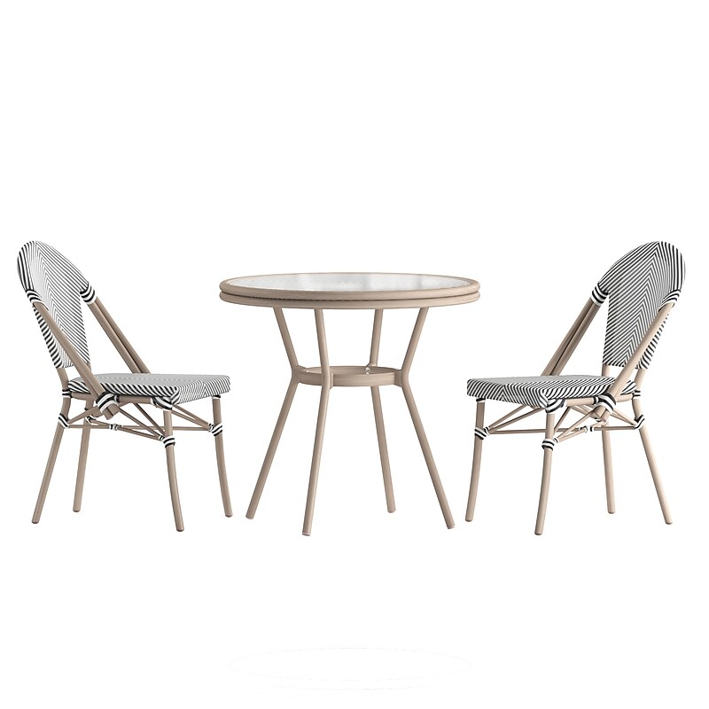 Flash Furniture Marseille Indoor/Outdoor French Bistro Table with 2 Stack Chairs, Black/White, 3/Set (SDA641802107BWL) image 1