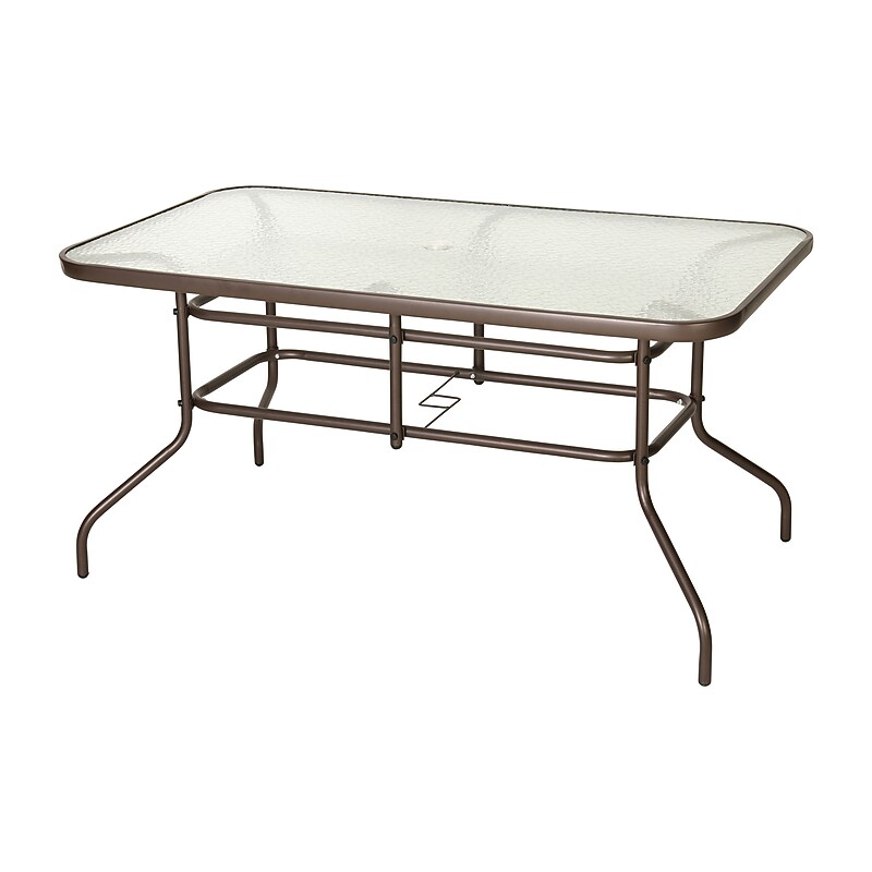 Flash Furniture Tory Rectangular Tempered Glass Metal Table with Umbrella Hole, Bronze (TLH089BZ) image 1
