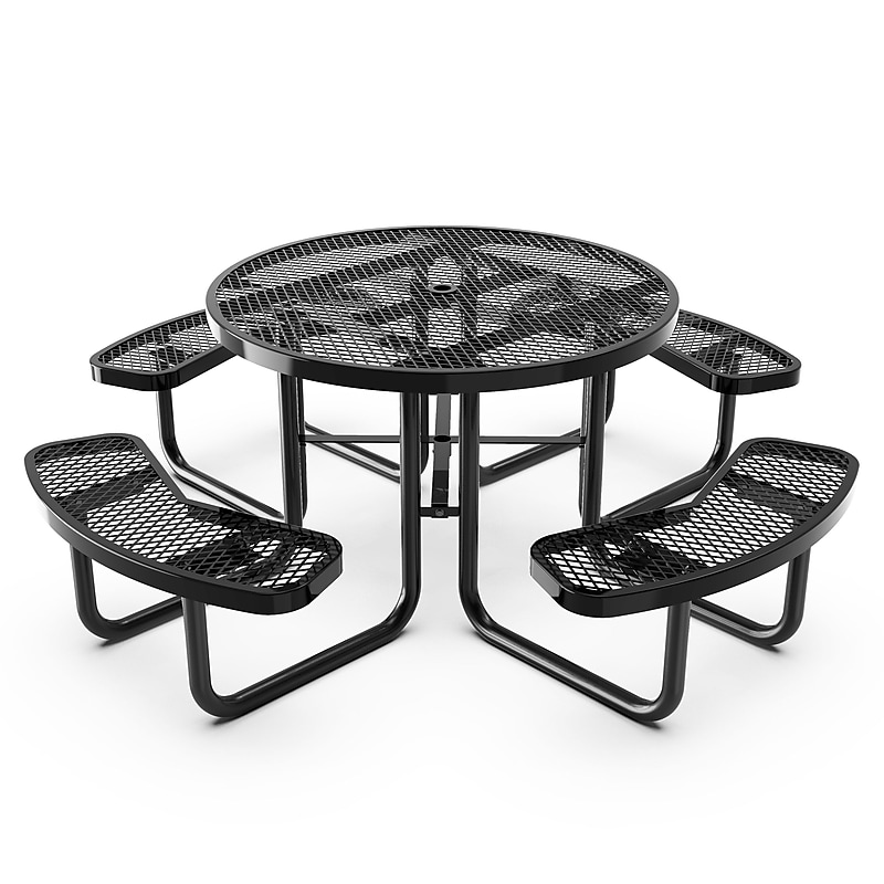 Flash Furniture Creekside Commercial Grade Round Outdoor Picnic Table, Black (SLFEMR46H60LBK) image 1