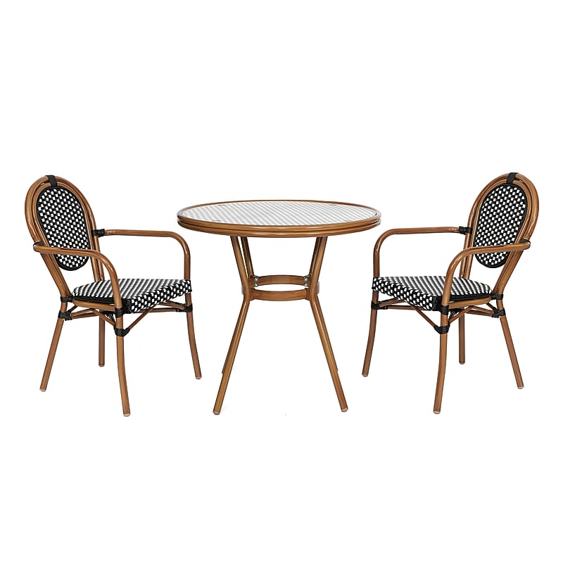 Flash Furniture Lourdes Indoor/Outdoor French Bistro Table with 2 Stack Chairs, Black/White, 3/Set (SDA64280202ABWN) image 1
