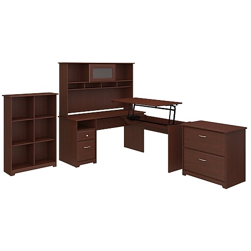 Shop Staples for Bush Furniture Cabot 60W 3 Position L Shaped Sit to Stand Desk with Hutch and